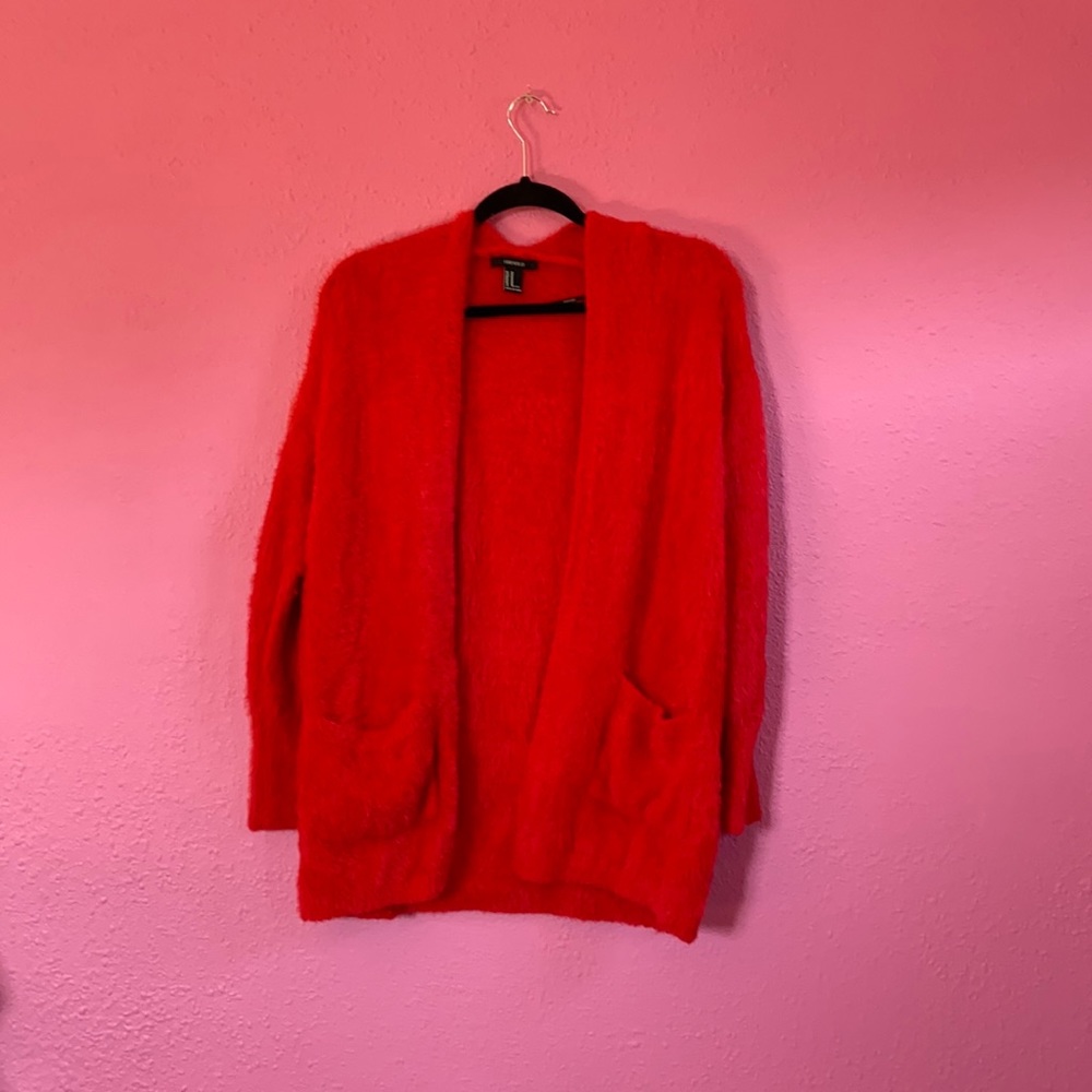 Forever 21 Fuzzy Red Cardigan